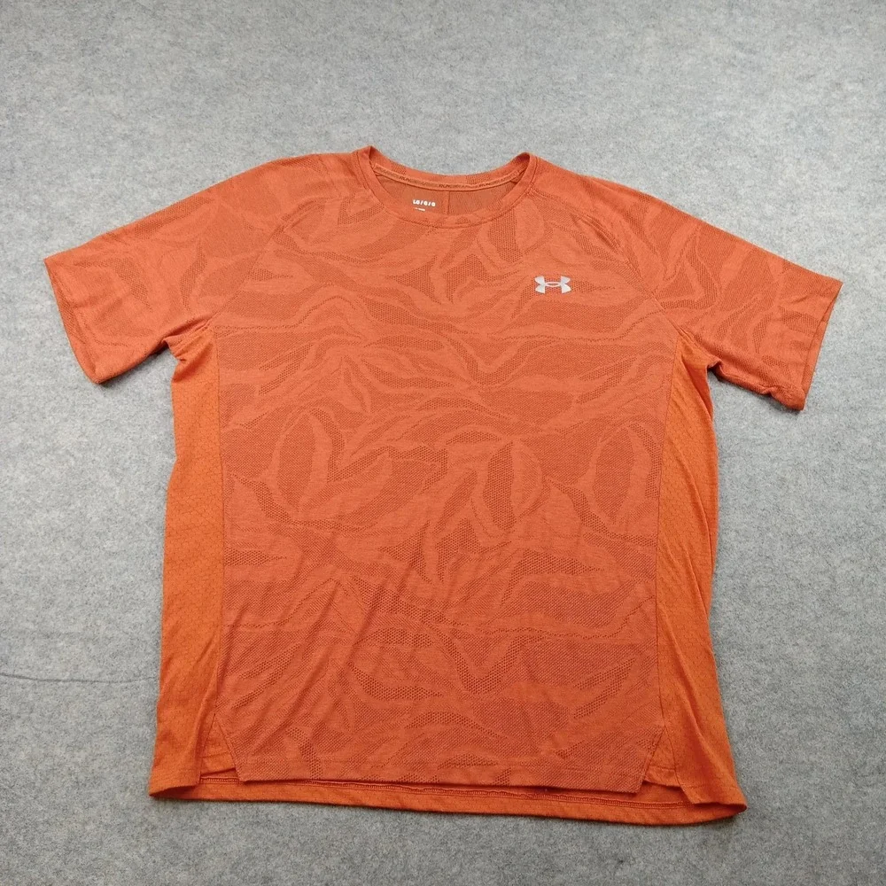 Under Armour Shirt Mens Large Orange The Streaker Tee Fitted Running Top 1369747